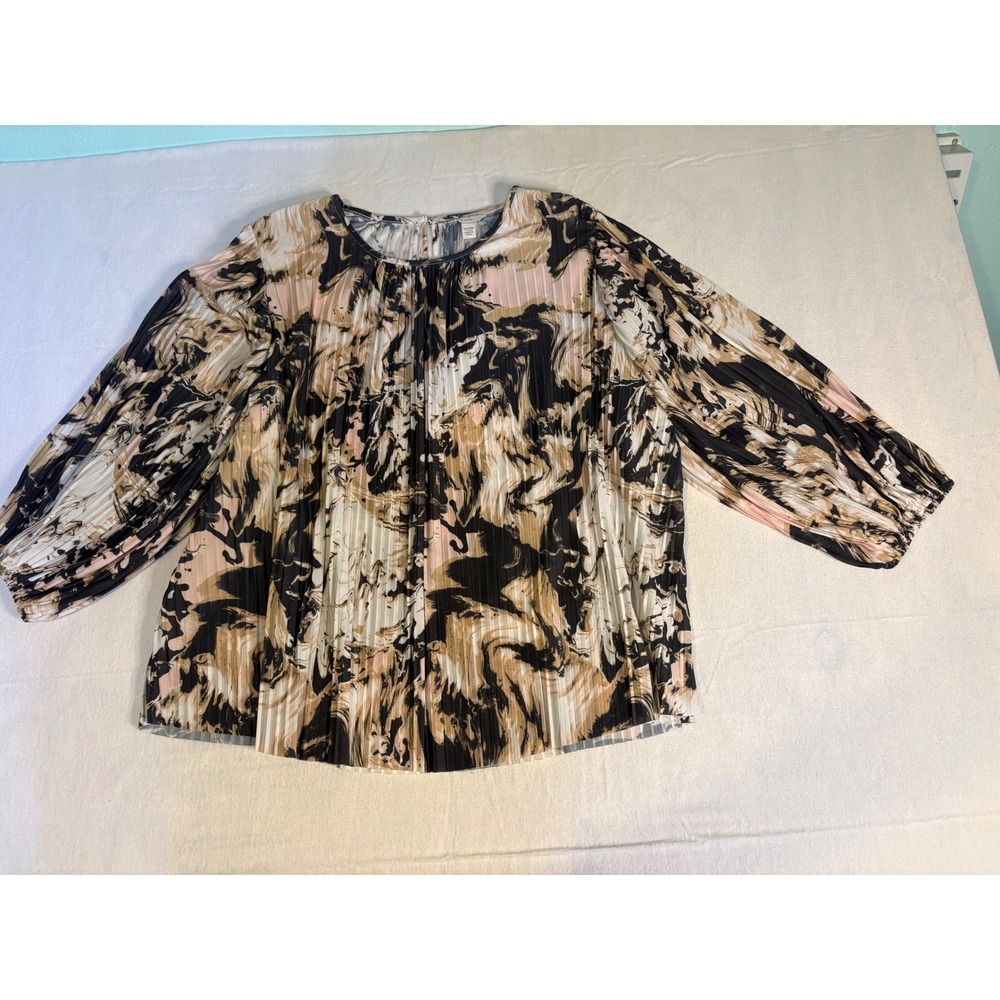 Est. 1946 Women Plus 14/16W Abstract Marble Pleated Balloon Sleeve Blouse 1407